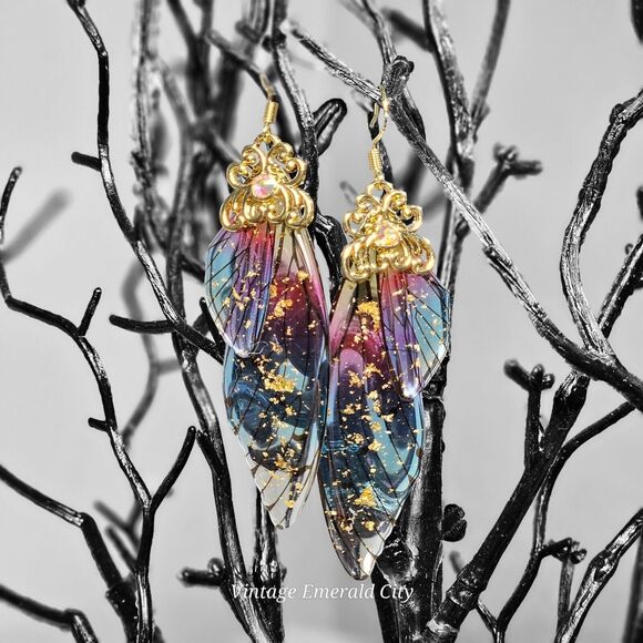Fairy Butterfly Wings Handmade Earrings Fantasy Nature Magical Insect Witch Bug - Picture 6 of 12